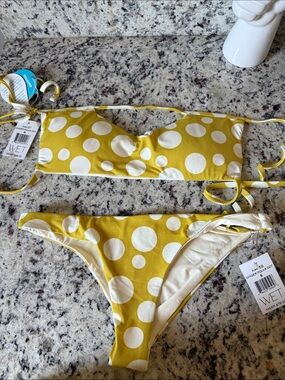 Wet Seal Yellow Polka Dot Bikini Set Top:M Bottom: S